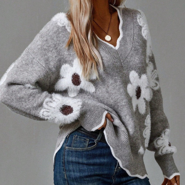 THEA | PULL ÉLÉGANT À FLEURS COL V