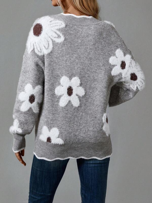 THEA | PULL ÉLÉGANT À FLEURS COL V