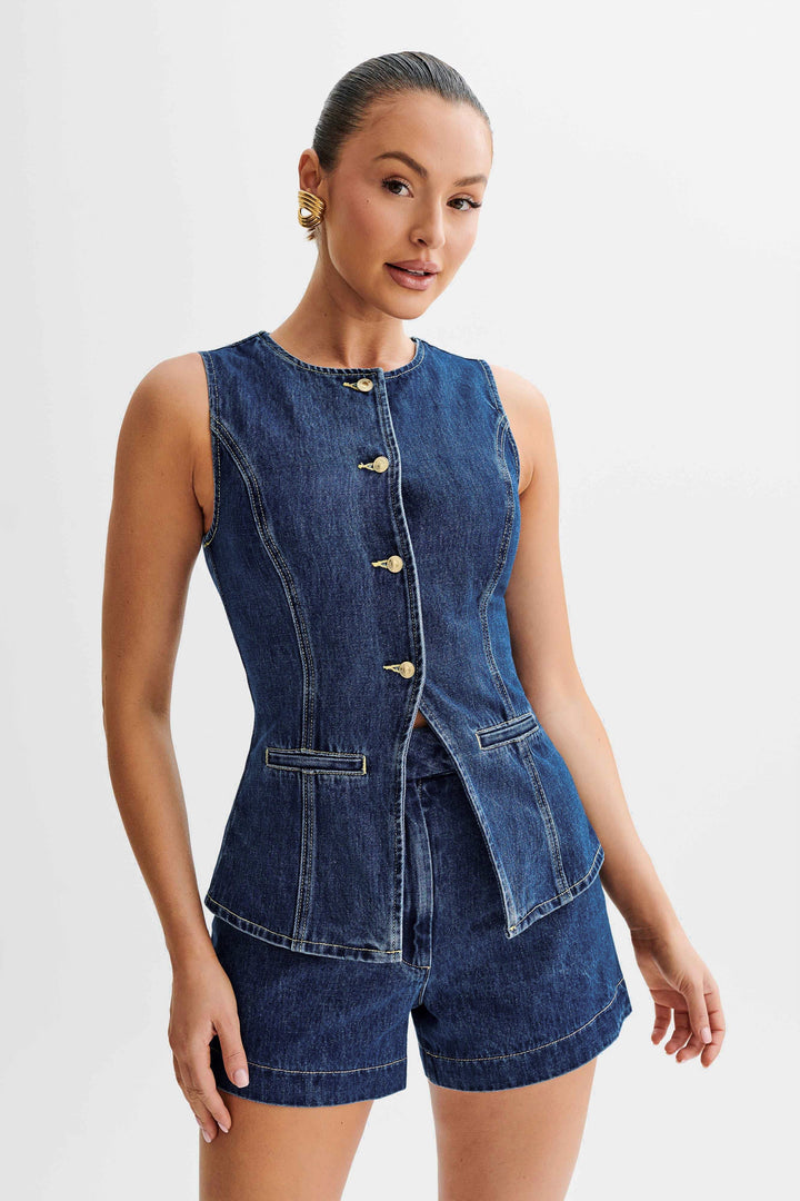 SARA | ENSEMBLE EN DENIM TENDANCE À BOUTONS