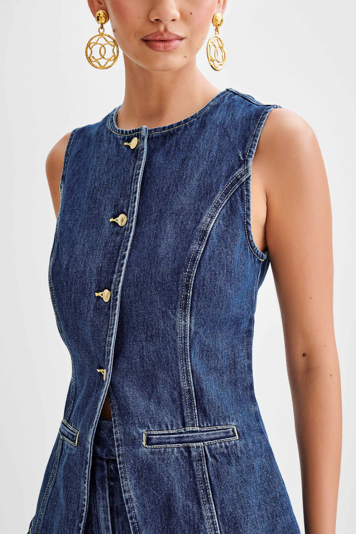 SARA | ENSEMBLE EN DENIM TENDANCE À BOUTONS