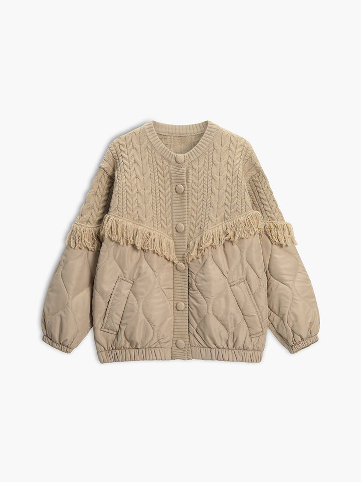 SOPHIE | VESTE MATELASSÉE EN TRICOT TORSADÉ PATCHWORK