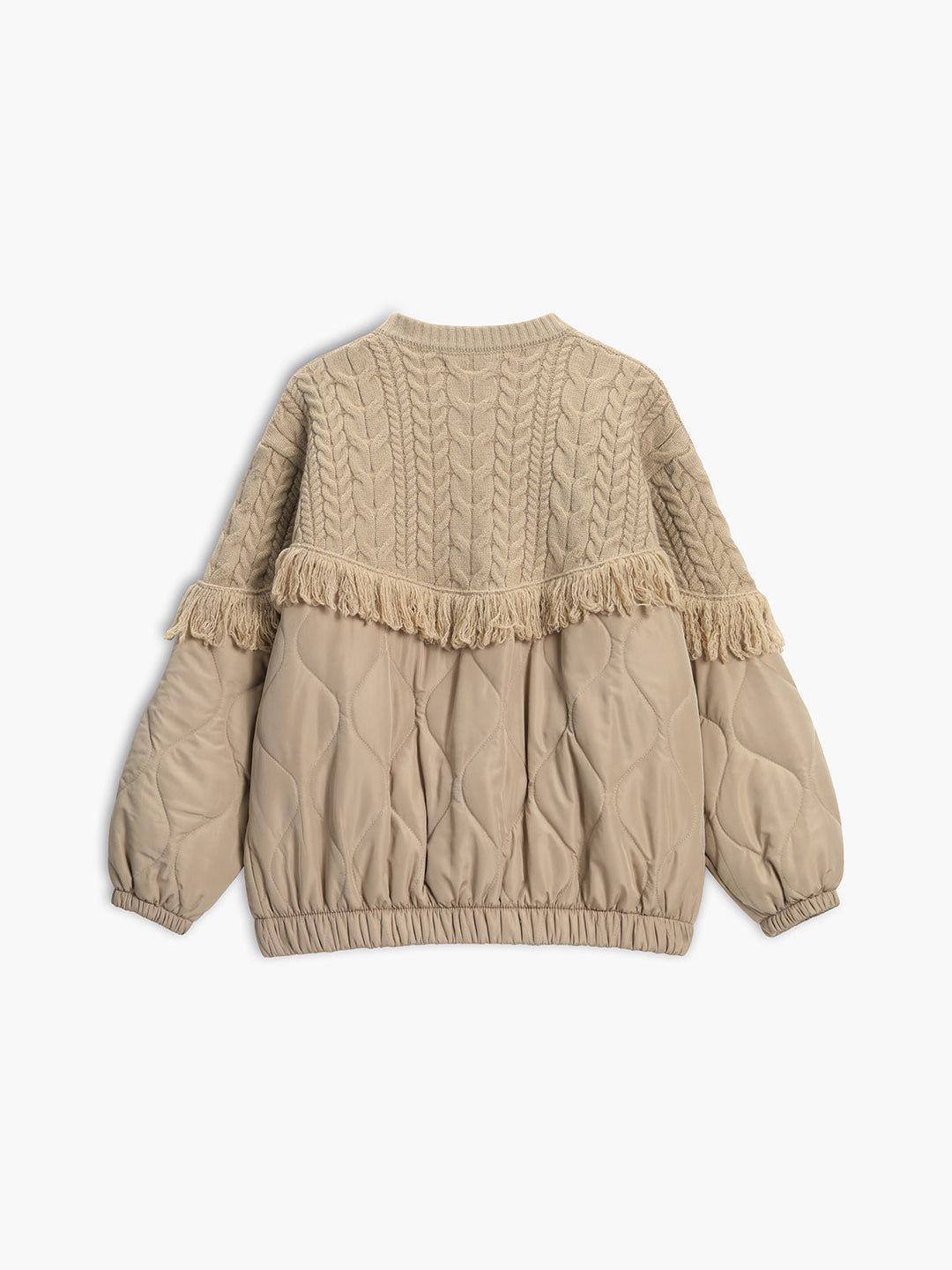 SOPHIE | VESTE MATELASSÉE EN TRICOT TORSADÉ PATCHWORK