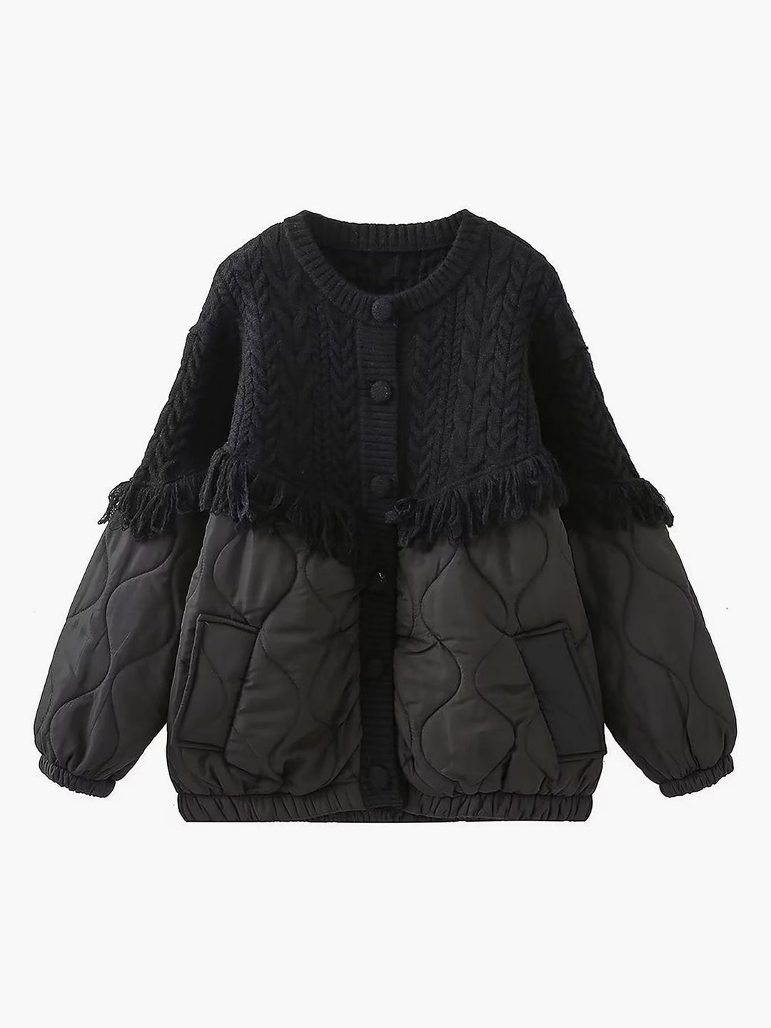 SOPHIE | VESTE MATELASSÉE EN TRICOT TORSADÉ PATCHWORK