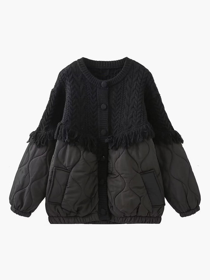 SOPHIE | VESTE MATELASSÉE EN TRICOT TORSADÉ PATCHWORK