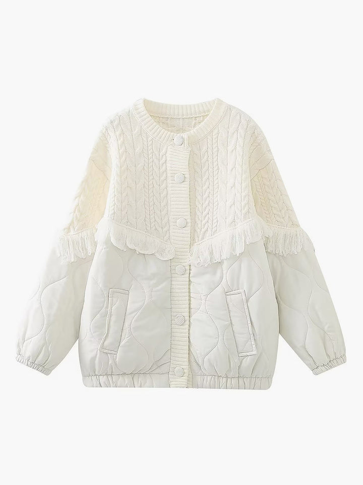 SOPHIE | VESTE MATELASSÉE EN TRICOT TORSADÉ PATCHWORK