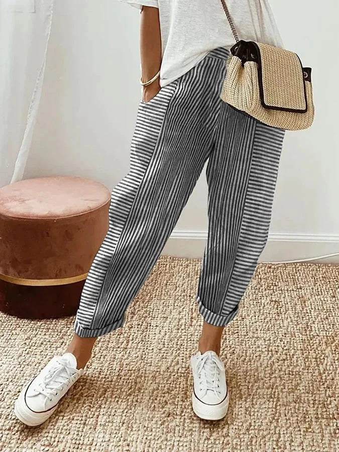 FIONA | PANTALON DAMES EN COTON RAYÉ
