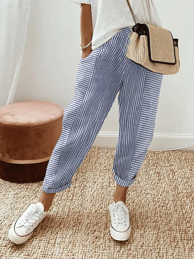 FIONA | PANTALON DAMES EN COTON RAYÉ