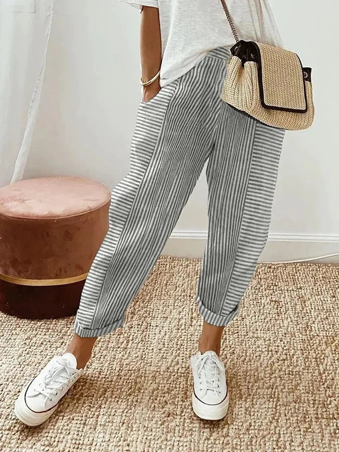 FIONA | PANTALON DAMES EN COTON RAYÉ