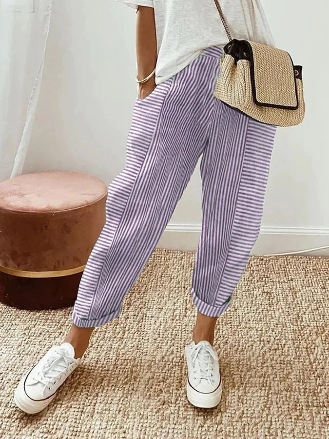 FIONA | PANTALON DAMES EN COTON RAYÉ